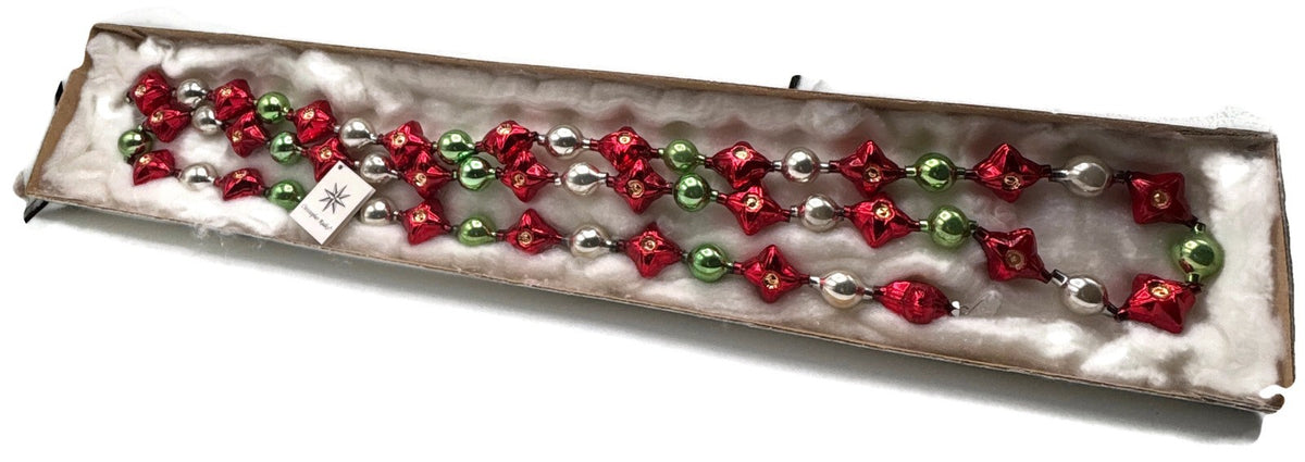 Christopher Radko 72" Red Star Reflector Glass Garland Green Silver Vintage9