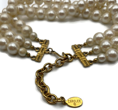Carolee Signed 3 Strand Faux Pearl Choker Necklace Gold Tone Extender 15.5in9