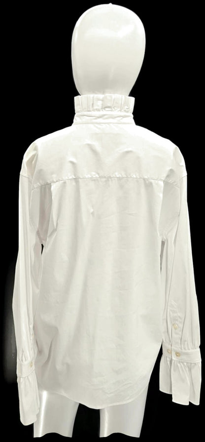 Burberry London Women's White Ruffle Collar Cuff Cotton Button Up Shirt US 6 NWT3
