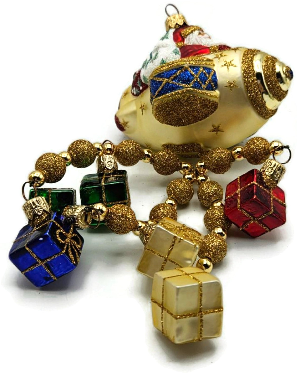 Patricia Breen Santa du Ciel Plane Gifts Gold 2 Part Christmas Ornament 2100NM3