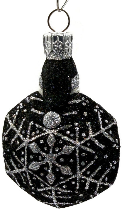 Patricia Breen Snowflake Noel Black Santa Hexagon Glass Christmas Ornament 22576