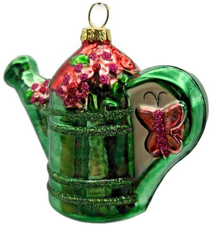 Gisela Graham Green Watering Can Floral Butterfly Striped Christmas Ornament1