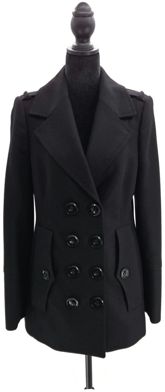 Burberry London Double Breasted Peacoat Black Wool Cashmere Women's Size 8 US0