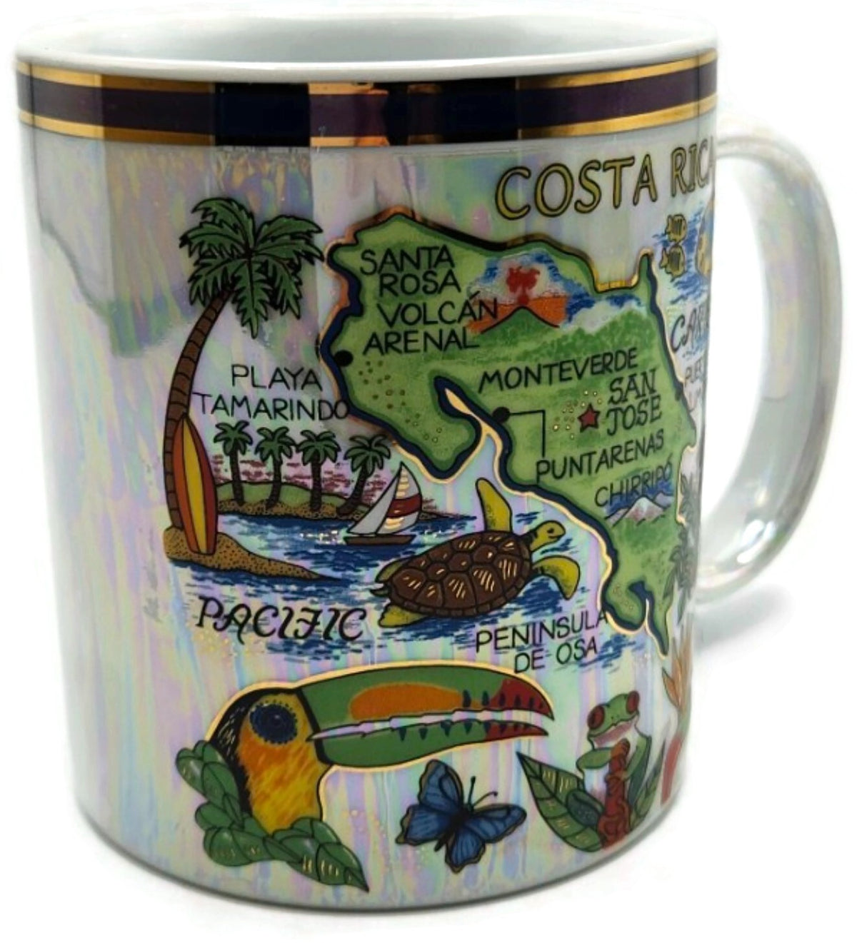 Costa Rica Map Iridescent Pearl Finish Souvenir Gift Cup Coffee Tea Mug 12oz1