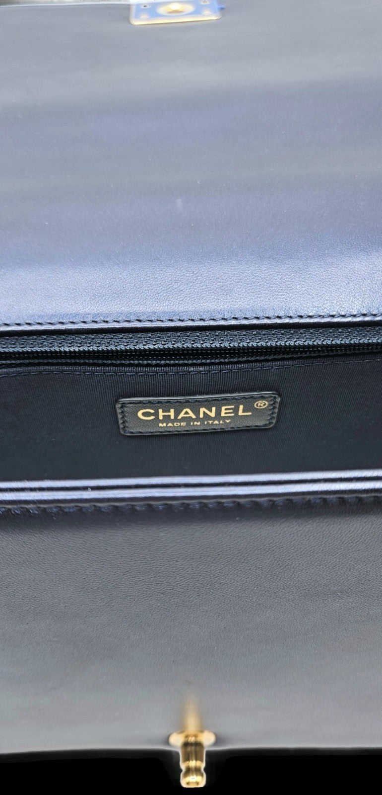 CHANEL Large Boy Flap Bag Navy Blue Calfskin Leather Gold Hardware Shoulder Bag13