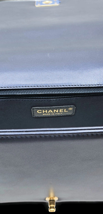 CHANEL Large Boy Flap Bag Navy Blue Calfskin Leather Gold Hardware Shoulder Bag13