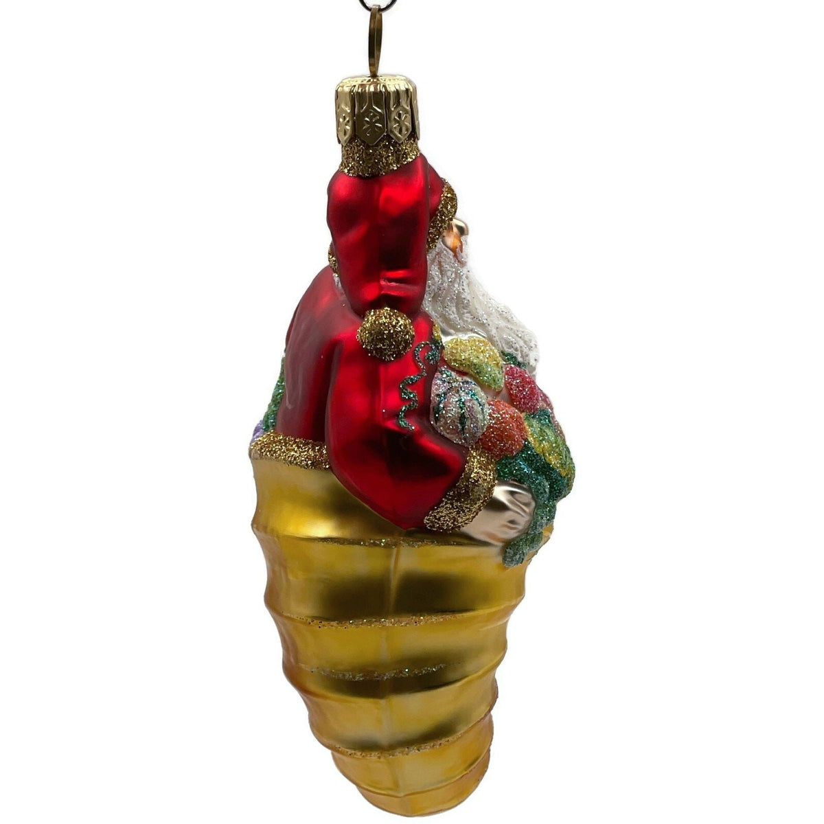 Patricia Breen Plymouth Santa Gold Fruits Fall Glass Christmas Ornament 221911