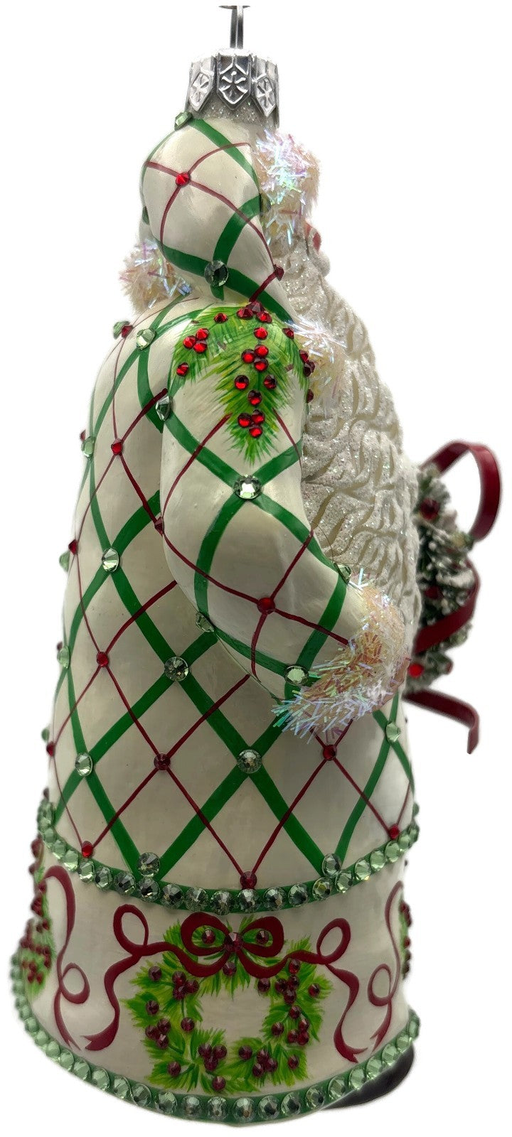 Patricia Breen Stately Santa Wreathed Jeweled Plaid Christmas Ornament 32303