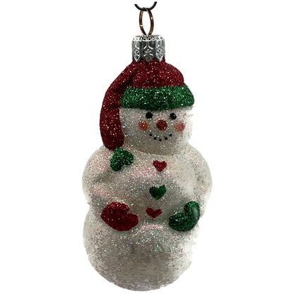 Patricia Breen Loving Snowman Green Red Hearts Glittered Christmas Ornament 21140