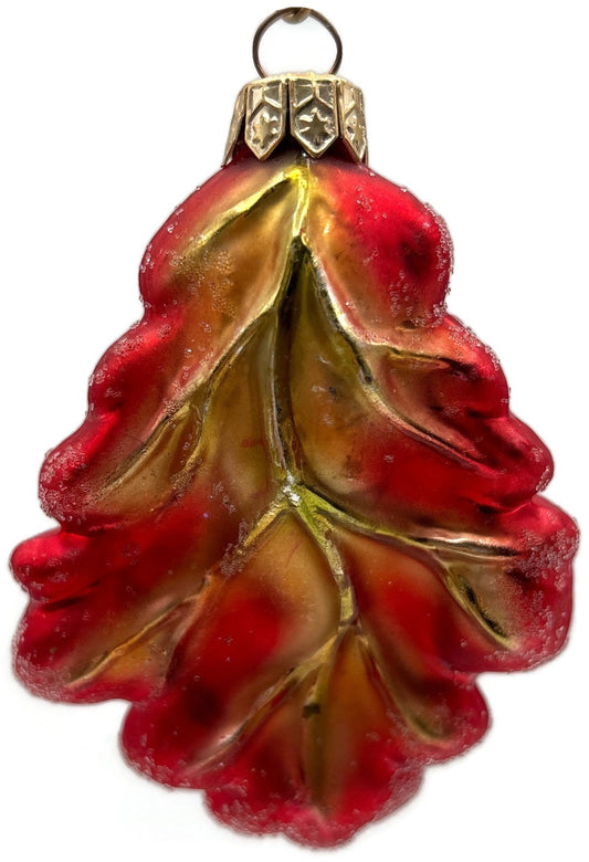 Christopher Radko Mini Oak Frost Red Leaf Glass Christmas Tree Ornament 98 164 00