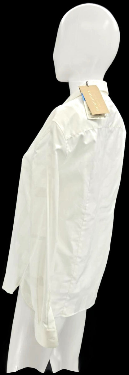 Burberry London White Tonal Check Button Front Shirt Women's Size 8 NWT2