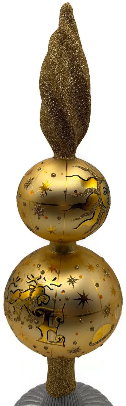 Patricia Breen Northward Ho 2 Ball Sun Moon Gold Christmas Finial Topper 95845