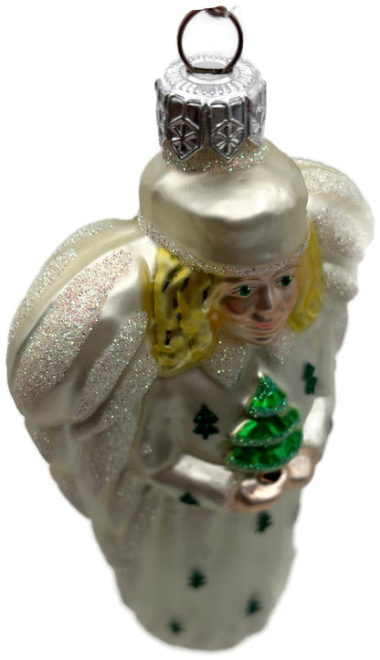 Patricia Breen Noel Angel Pearl White Yellow Green Glass Christmas Ornament 97315