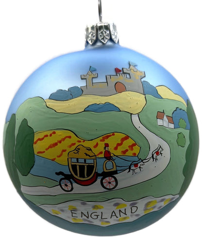 England Castle Horse Carriage Blue Hand Painted Glass Christmas Ornament5