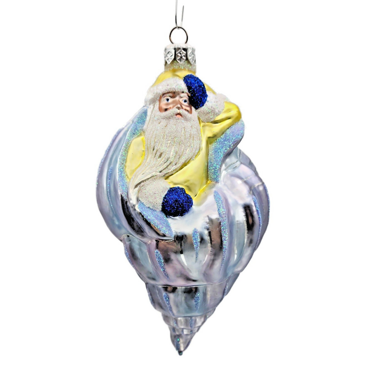 Patricia Breen Coastal Santa Claus Blue Yellow Sea Shell Nautical Ornament 97100