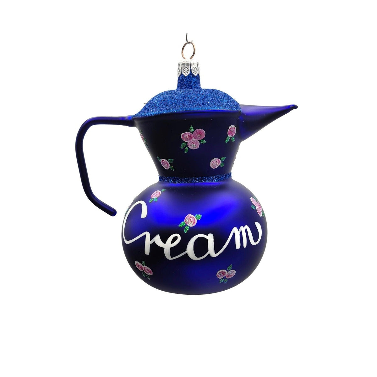 Patricia Breen Sweet Cream Cobalt Blue Glittered Top Floral Spring Ornament 96470
