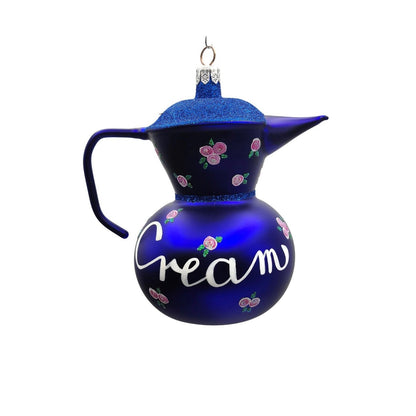 Patricia Breen Sweet Cream Cobalt Blue Glittered Top Floral Spring Ornament 96470