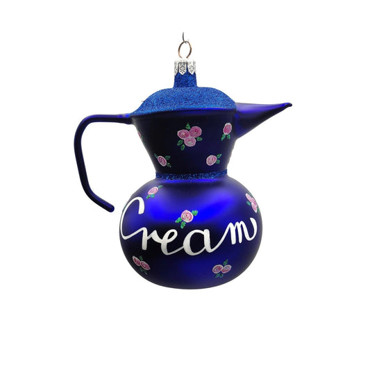 Patricia Breen Sweet Cream Cobalt Blue Glittered Top Floral Spring Ornament 96470