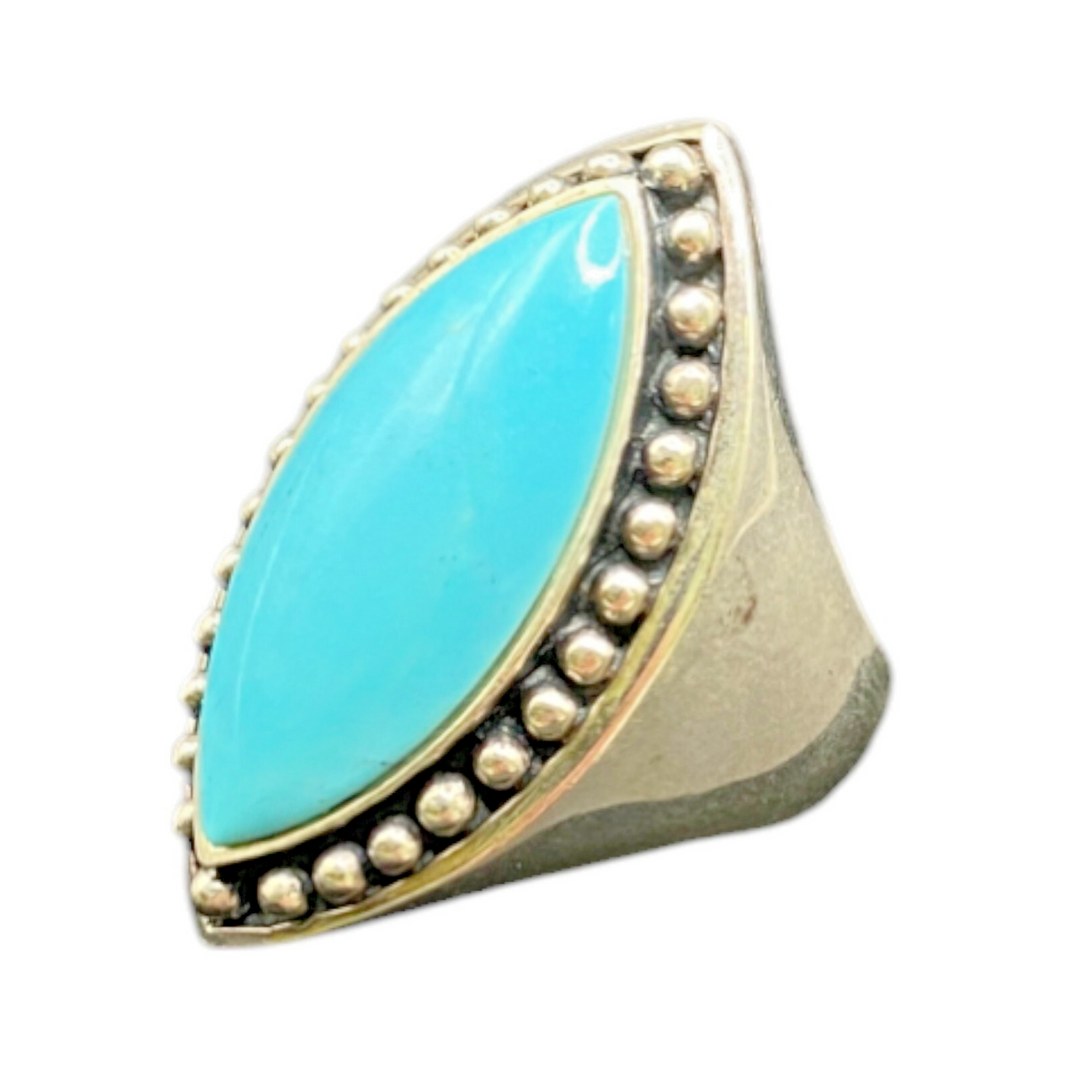 925 Sterling Silver Thailand Statement Turquoise Ring Marquise Gemstone Size 83