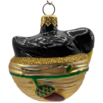 Patricia Breen Nesting Instinct Black Gold Acorns Birds Christmas Ornament 95144