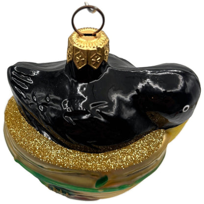 Patricia Breen Nesting Instinct Black Gold Acorns Birds Christmas Ornament 95148