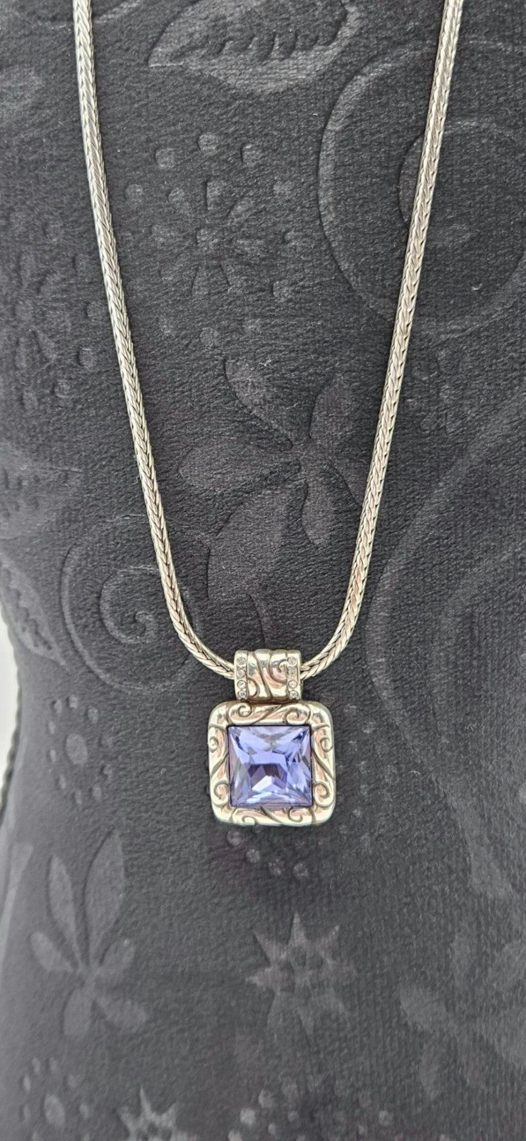 Brighton Regina Silver Plated Necklace Purple Amethyst Swarovski Crystal Pendant3