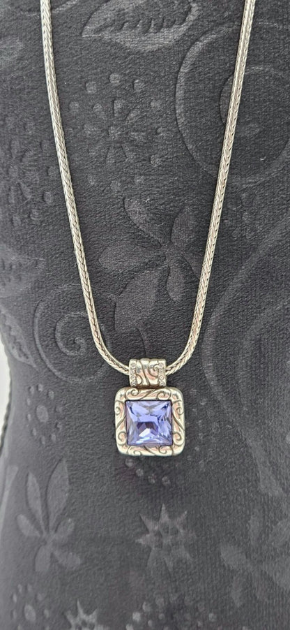 Brighton Regina Silver Plated Necklace Purple Amethyst Swarovski Crystal Pendant3