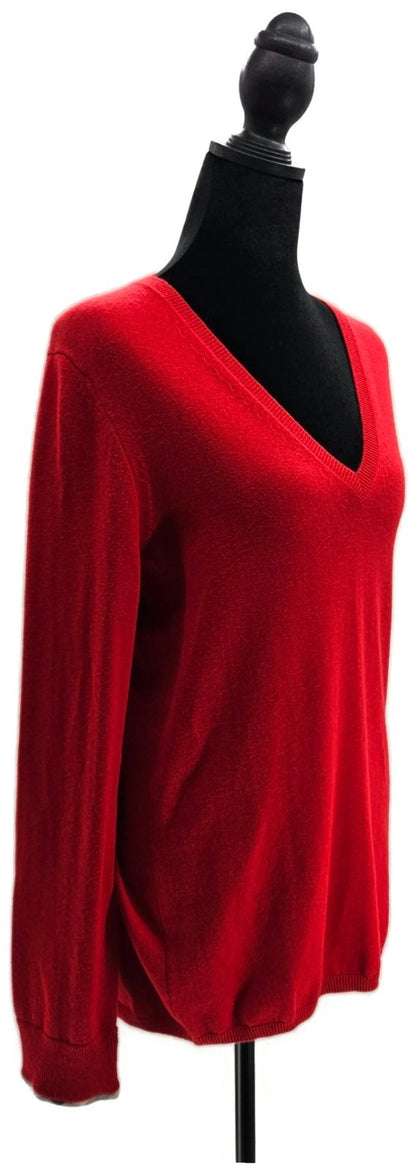 Burberry Brit Military Red Cashmere V neck Pullover Longsleeve Womens Medium NWT7