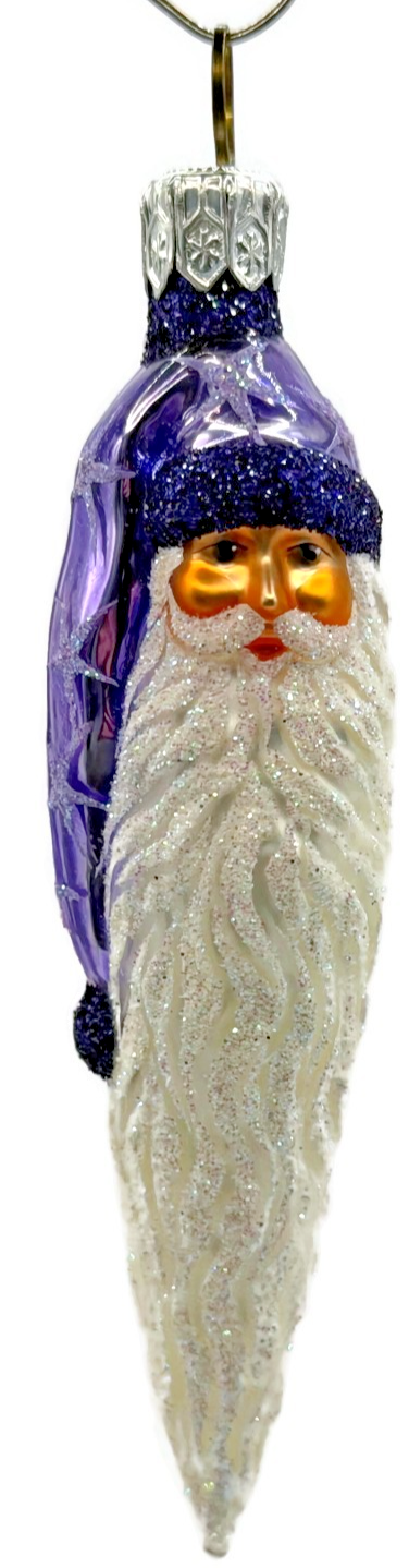 Patricia Breen Stocking Cap Santa Head Purple Stars Christmas Tree Ornament 23540