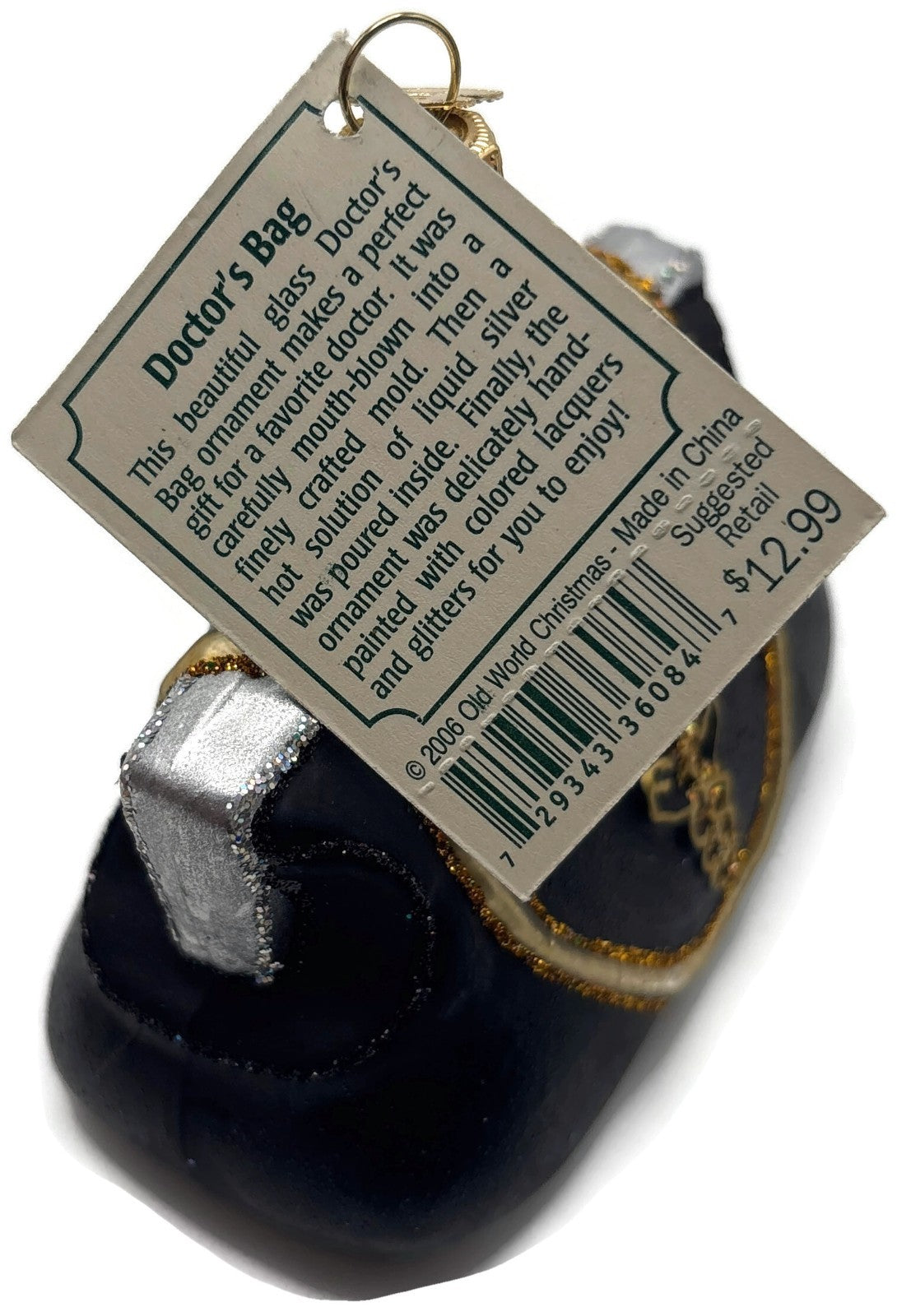 Old World Christmas 2006 Doctor's Bag Black Gold Glass OWC Christmas Ornament9