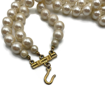 Carolee Signed 3 Strand Faux Pearl Choker Necklace Gold Tone Extender 15.5in7