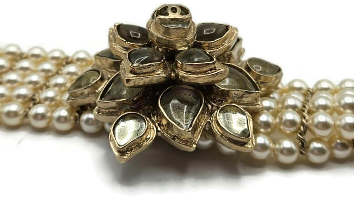 Chanel Paris Bombay 12A Pearl Camellia Necklace Belt Gold Tone 2012 w/ Box1