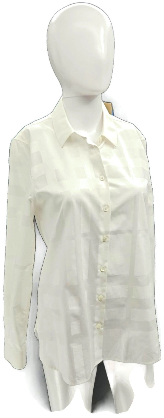 Burberry London White Tonal Check Button Front Shirt Women's Size 8 NWT6