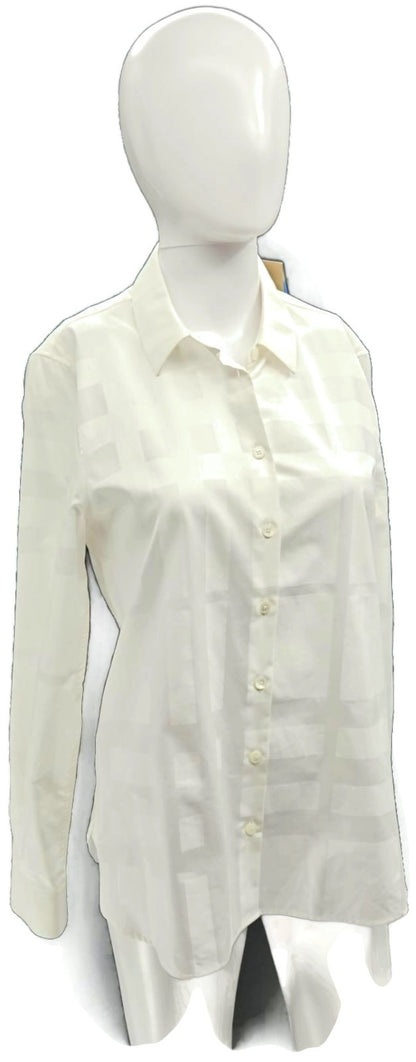 Burberry London White Tonal Check Button Front Shirt Women's Size 8 NWT6