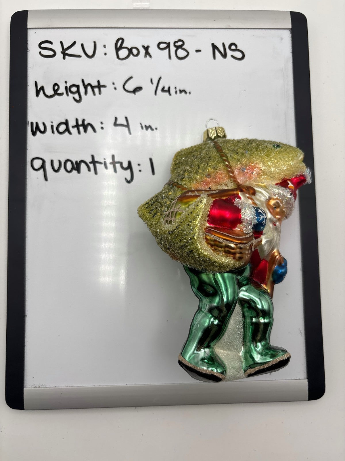 Santa Carrying Giant Rainbow Trout Glass Christmas Ornament Fishing10