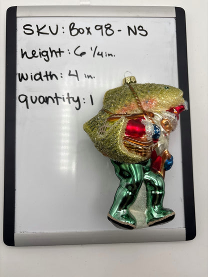Santa Carrying Giant Rainbow Trout Glass Christmas Ornament Fishing10