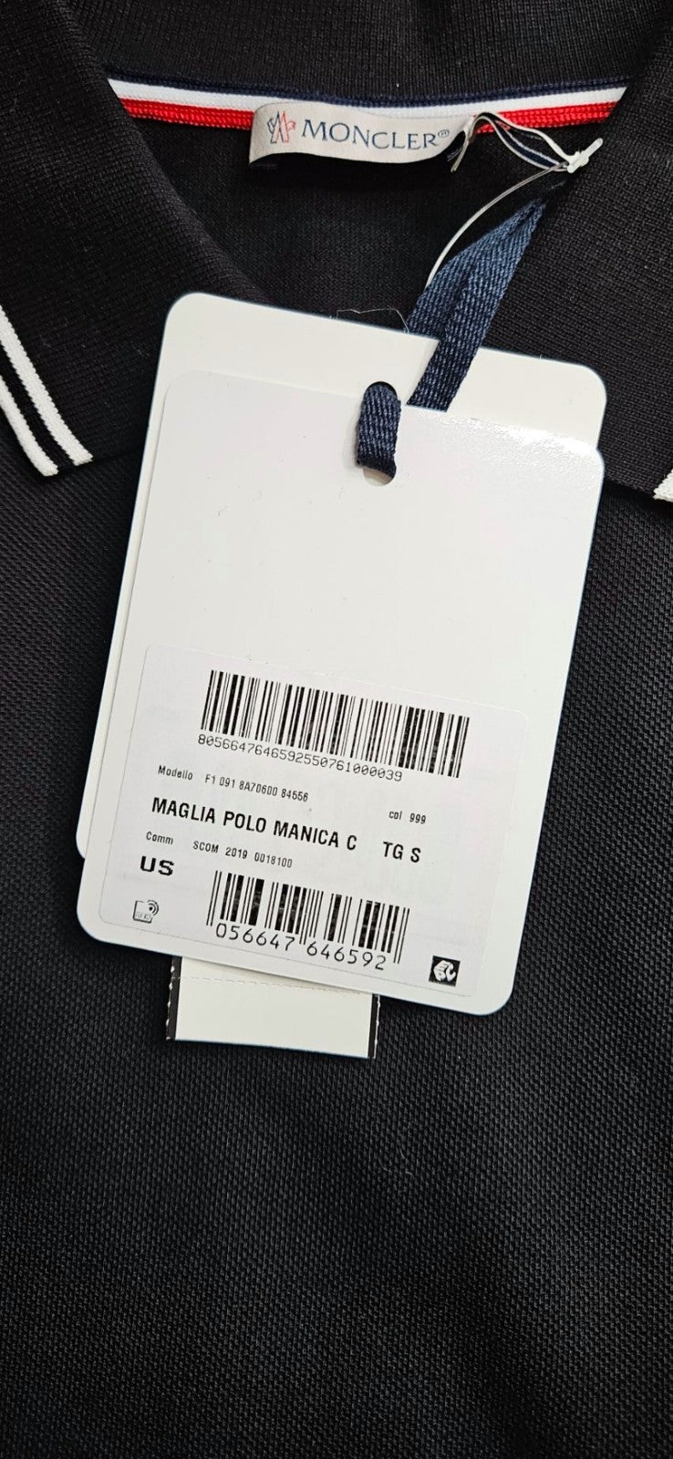 Moncler Men's Black Polo Shirt Size S Logo Tricolor Trim NWT F10918A70600 8455610