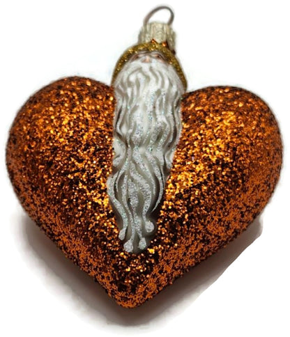 Patricia Breen Santa du Coeur Orange Glitter Heart Valentine's Ornament 20348