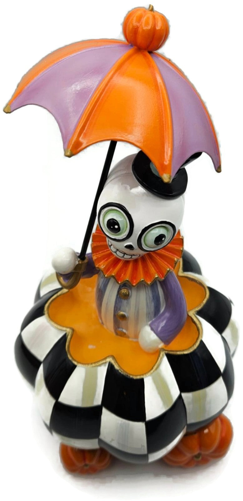MacKenzie Childs Courtly Check Skeleton Pumpkin Carriage Halloween Figurine1