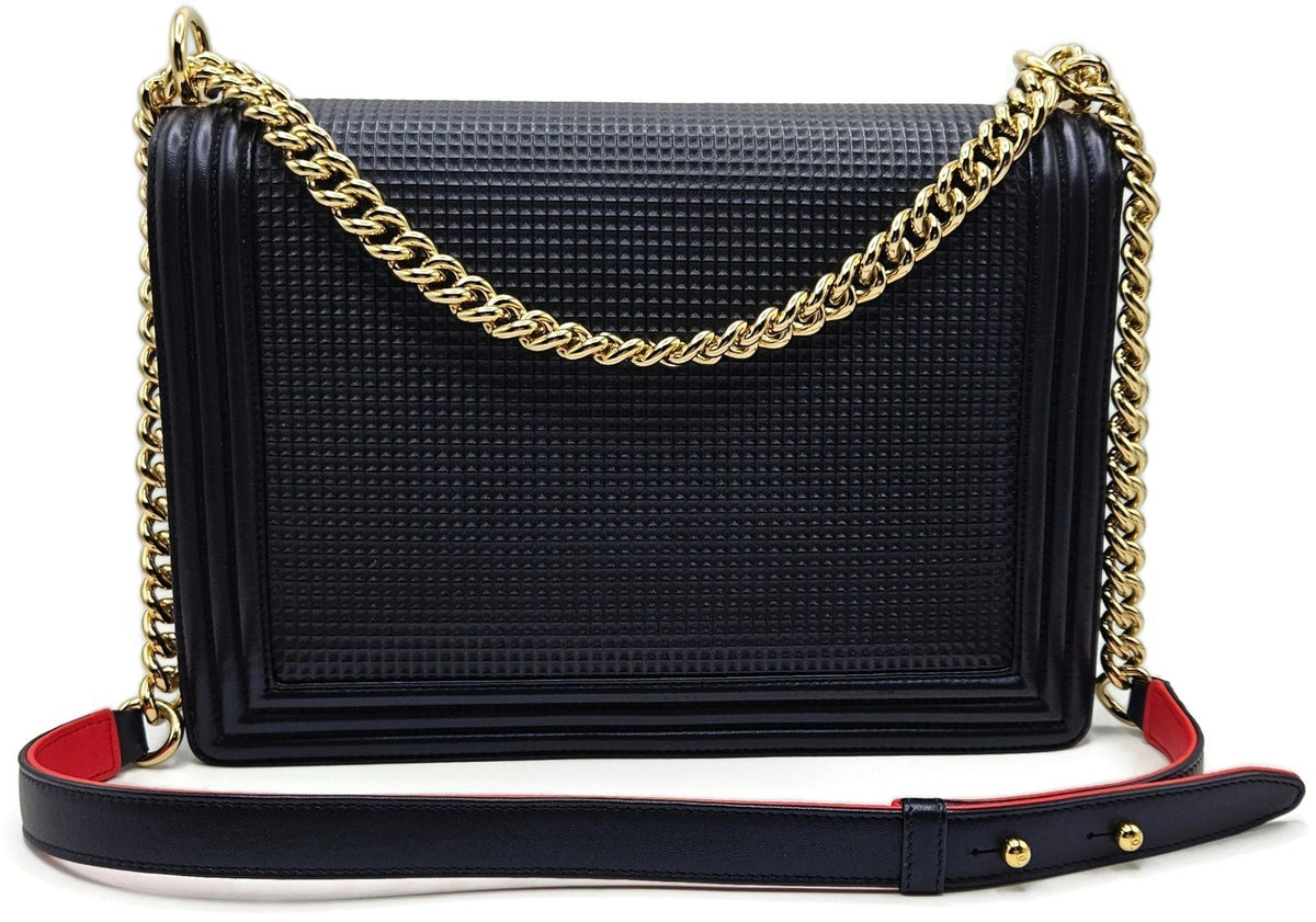 CHANEL Large Boy Flap Bag Navy Blue Calfskin Leather Gold Hardware Shoulder Bag10
