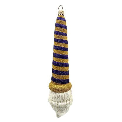 Patricia Breen Sucre Santa Head Purple Gold Stripe Glass Christmas Ornament 20385