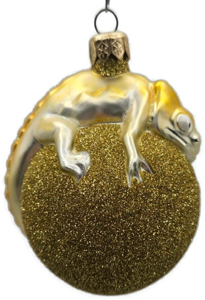 Patricia Breen Chameleon Gold Glittered Glass Christmas Holiday Ornament 990412