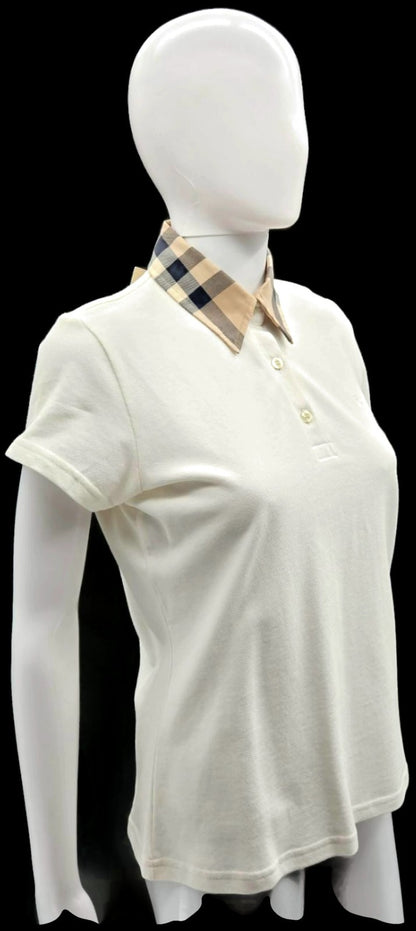 Burberry White Check Collar Short Sleeve Polo Shirt Women's Medium NWT7