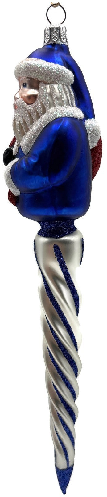Patricia Breen Spiraling Santa Claus Blue White Christmas Drop Ornament 96467