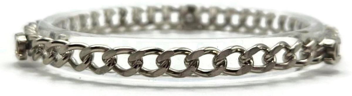 CHANEL Clear Acrylic Silver Chain Bangle Bracelet Set of 3 CC Logo Made in Italy3