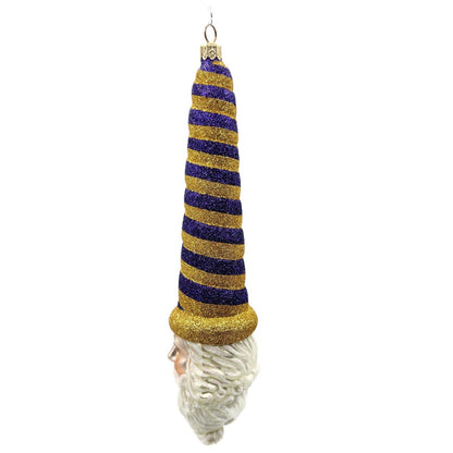 Patricia Breen Sucre Santa Head Purple Gold Stripe Glass Christmas Ornament 20384