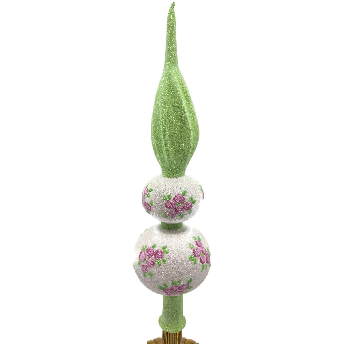 Patricia Breen Miniature Rose Finial Flowers White Green Spring Tree Topper 20747