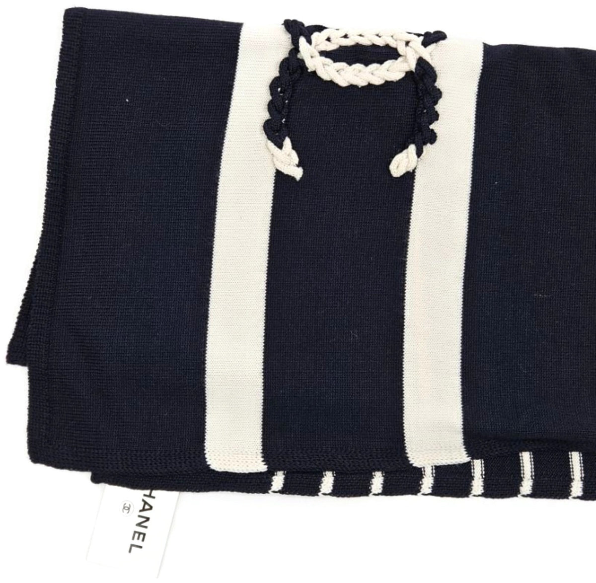 Chanel 19C Cruise Navy Ivory CC Logo Wool Silk Cashmere Scarf AA1058 X1240310