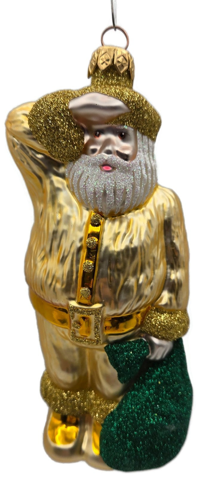 Patricia Breen A Santa for Thomas Gold Green Bag Glass Christmas Ornament 97410