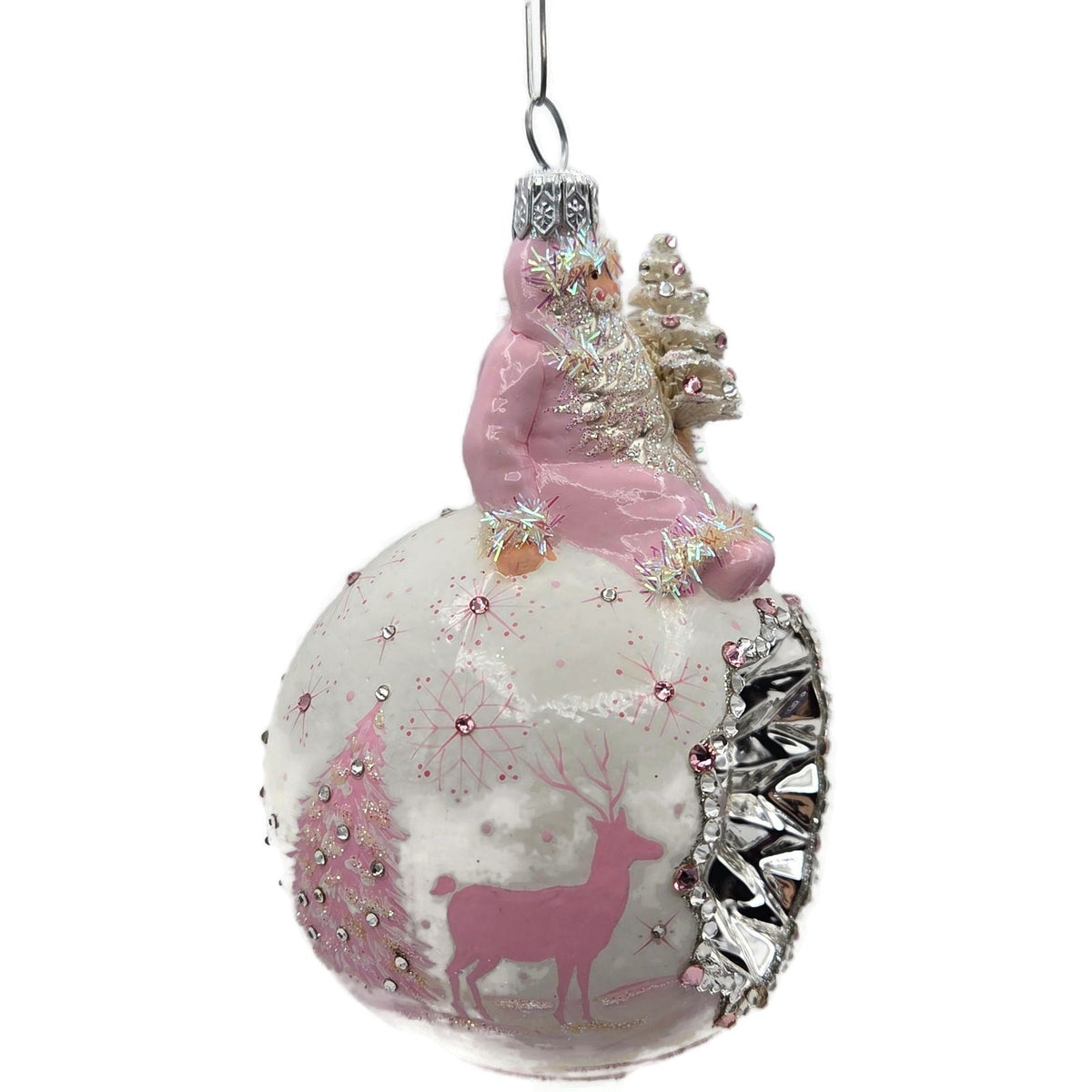Patricia Breen Glorious Pink Reflector White Snowflakes Christmas Ornament 33334